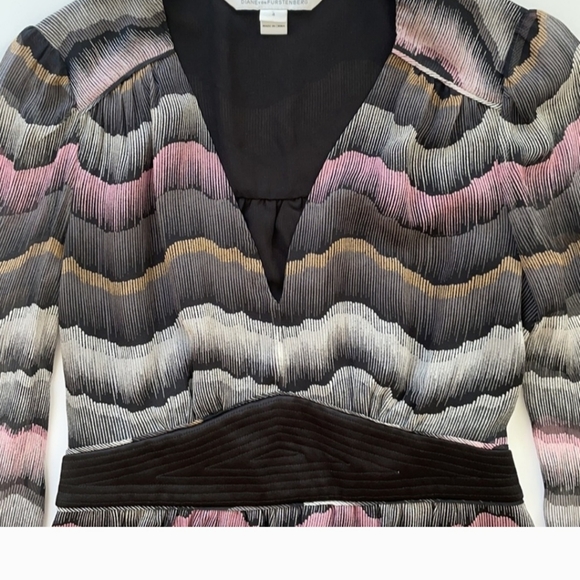 Multi- colored silk overlay printed v-neck dress - Picture 9 of 11